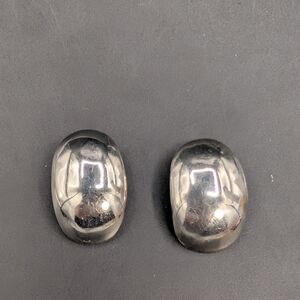 Vintage 925 Sterling Silver High Polish Puffy Oval Minimalist Clip On Earrings
